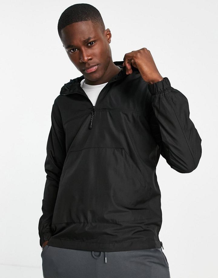 Brave Soul Overhead Half Zip Anorak Jacket In Black