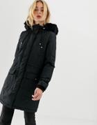 Vero Moda Tonal Faux Fur Trim Parka - Black