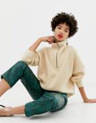 Na-kd Knitted Sweater With High Neck And Zip Detail In Beige - Beige