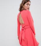 Asos Design Petite Mini Shift Dress With Gathered Hem And Wrap Belt - Pink