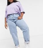 Asos Design Curve High Rise Slouchy Mom Jeans In Light Wash-blue