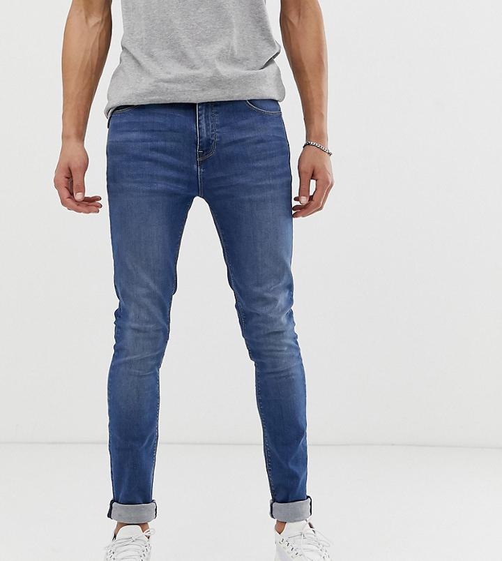 Asos Design Tall Super Skinny Jeans In Mid Wash - Blue