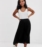 New Look Petite Pleated Midi Skirt In Black - Black