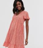 New Look Maternity Smock Dress In Red Ditsy Floral - Red