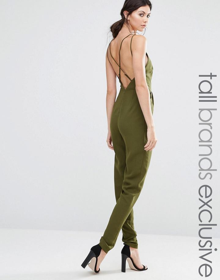 True Decadence Tall Strappy Plunge Jumpsuit - Green