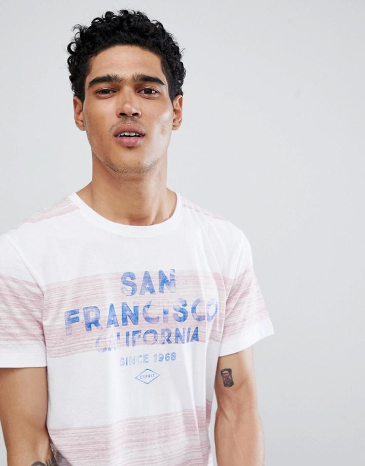 Esprit T-shirt In Stripe With San Fran Print - White