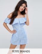 New Look Petite Gingham Double Layered Romper - Blue