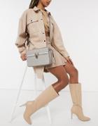River Island Monogram Embossed Patent Bag In Gray-grey