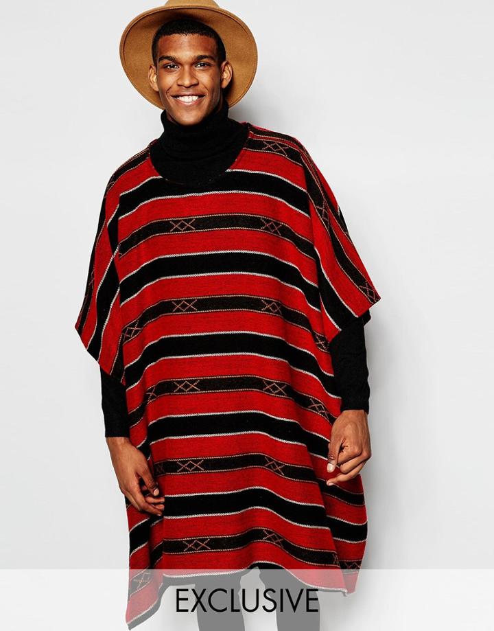 Reclaimed Vintage Striped Poncho - Black