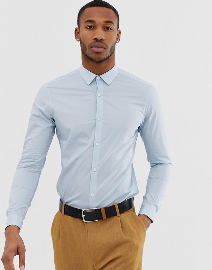 Farah Swinton Super Skinny Poplin Shirt In Sky Blue - Blue