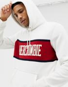 Abercrombie & Fitch Chest Stripe Logo Hoodie In White/red - White