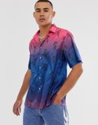 Asos Design Festival Short Sleeve Ombre Shirt With Tattoo Print In Pink