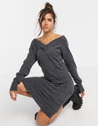 Vila V Neck Mini Sweater Dress In Gray-grey