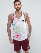 Good For Nothing Muscle Tank With Tropical Panel - White