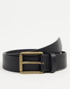 Asos Design Wide Belt In Black Faux Leather With Antique Gold Roller Buckle