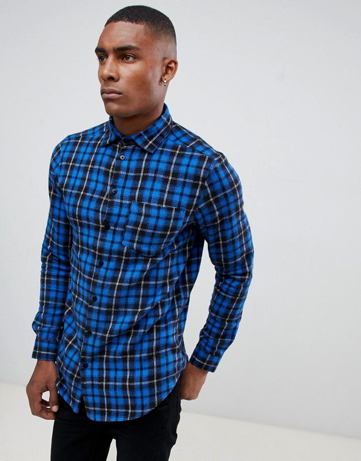 Boohooman Regular Fit Check Shirt In Blue - Blue