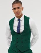 Asos Design Wedding Super Skinny Suit Vest In Green Twill - Green