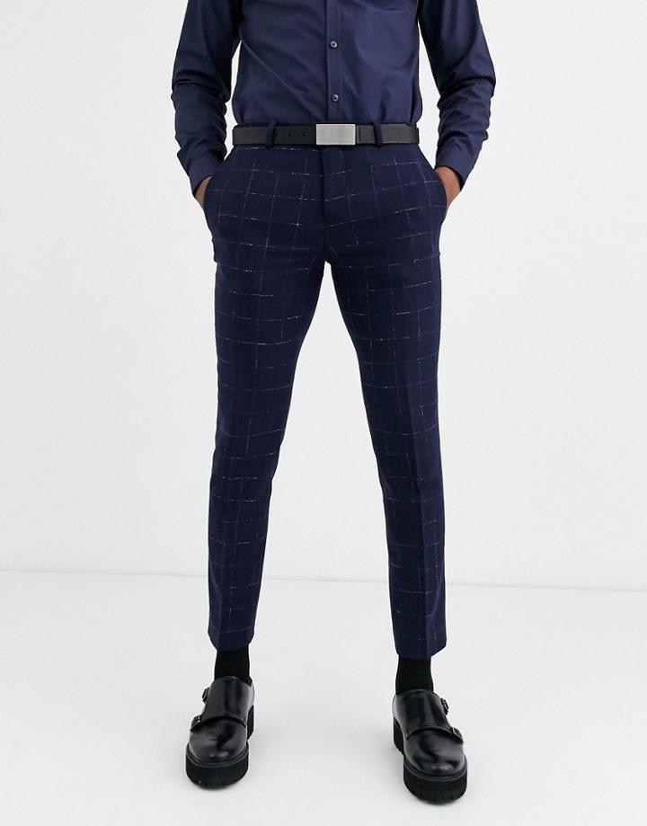 Twisted Tailor Super Skinny Double Breasted Suit Pants In Check-navy