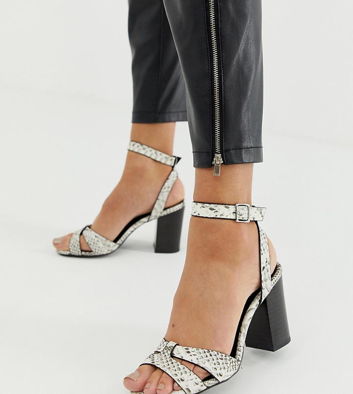 New Look Pu Block Heeled Sandal In Black Pattern