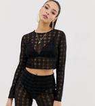 Missguided Check Mesh Two-piece Crop Top In Black - Black