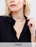 Asos Pack Of 3 Chain Choker Necklaces - Silver