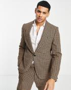Twisted Tailor Otlam Skinny Suit Jacket In Dark Brown Micro Check
