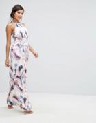 Little Mistress High Neck Maxi Dress In Print - Multi