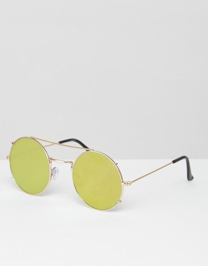 Asos Round Sunglasses With Gold Mirror Lens - Gold