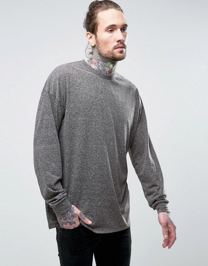 Asos Oversized Long Sleeve T-shirt With Bellow Sleeve In Textured Fabric - Gray
