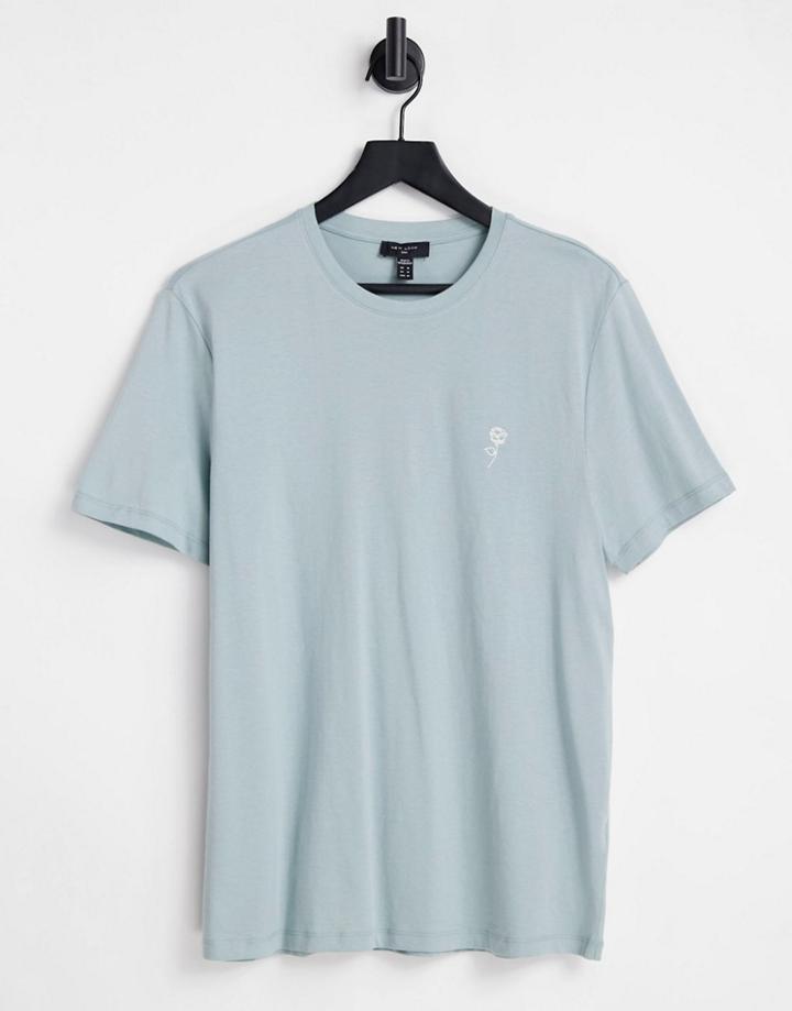 New Look T-shirt With Rose Embroidery In Light Khaki-green