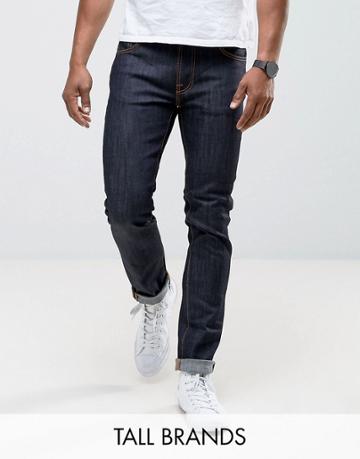 Nudie Jeans Tall Ecru Embro Thin Finn Slim Fit Jeans In Organic Dry - Blue