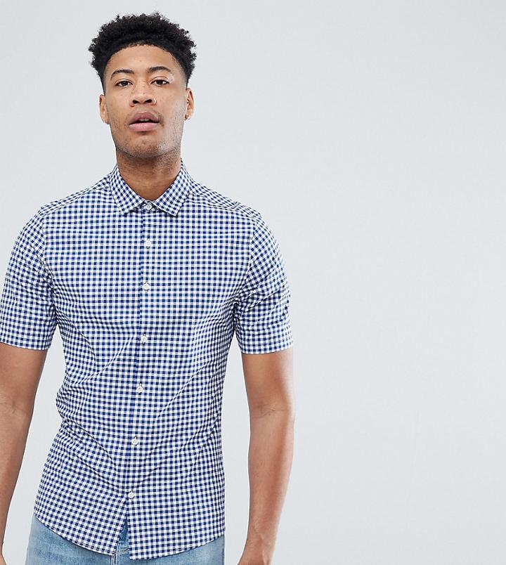 Asos Design Tall Smart Skinny Check Shirt - Navy