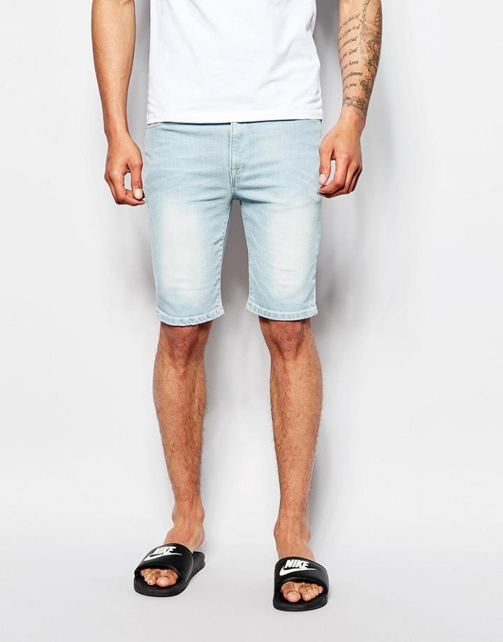 Asos Denim Shorts In Super Skinny Bleach Wash - Bleach Blue