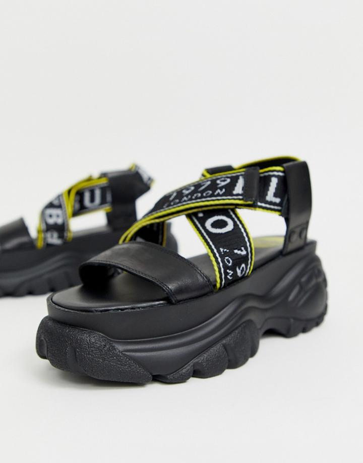 Buffalo London Bo Chunky Flatform Logo Sandals In Black