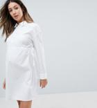 Asos Maternity Cotton Shirt Dress With Ruching - White