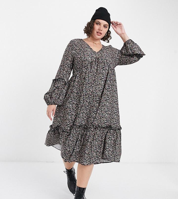 In The Style Plus X Jac Jossa Midi Smock Dress In Small Floral Print-multi