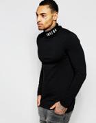 Asos Extreme Muscle Long Sleeve T-shirt With Printed Roll Neck - Black