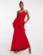 Goddiva Bandeau Maxi Dress With Plait Detail In Red