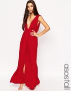 Asos Tall Drape V Neck Belted Maxi Dress - Red