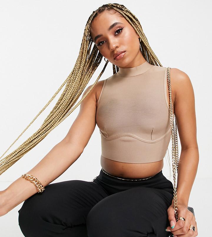 Band Of Stars High Neck Crop Top With Seam Detail In Mocha - Part Of A Set-brown