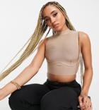 Band Of Stars High Neck Crop Top With Seam Detail In Mocha - Part Of A Set-brown