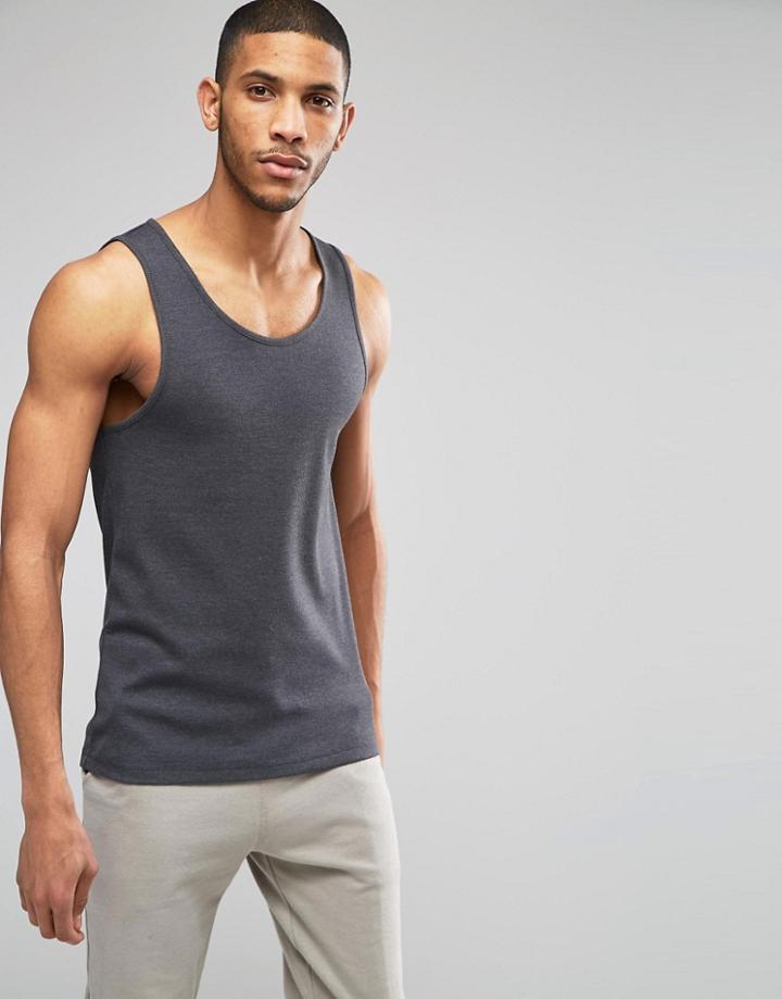 Asos Rib Tank In Charcoal - Charcoal