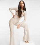 Club L London Tall Peek-a-boo Wide Leg Jumpsuit In Mushroom-grey