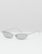 Asos Design Narrow Cat Eye Sunglasses In Silver Metal - Silver