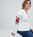 Lovedrobe Wrap Front Top With Embroidery - White