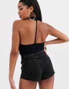 Asos Design Fuller Bust Crop Top With High Neck And Open Back In Black