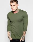 Asos Extreme Muscle 3/4 Sleeve T-shirt With Raw Edge In Green - Green