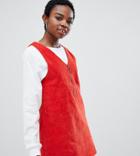 Noisy May Petite Mini Corduroy Pinafore In Red-orange