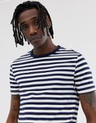 Asos Design Organic Cotton Stripe T-shirt In Navy And White - Multi