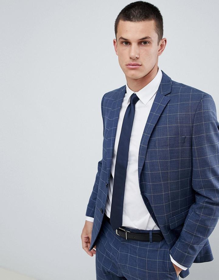 Selected Homme Slim Suit Jacket In Blue Window Pane Check - Navy